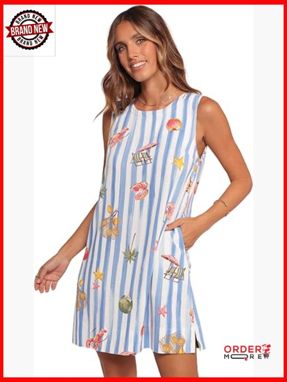 Mini A-line Dress with Pockets Sleeveless Linen Rayon